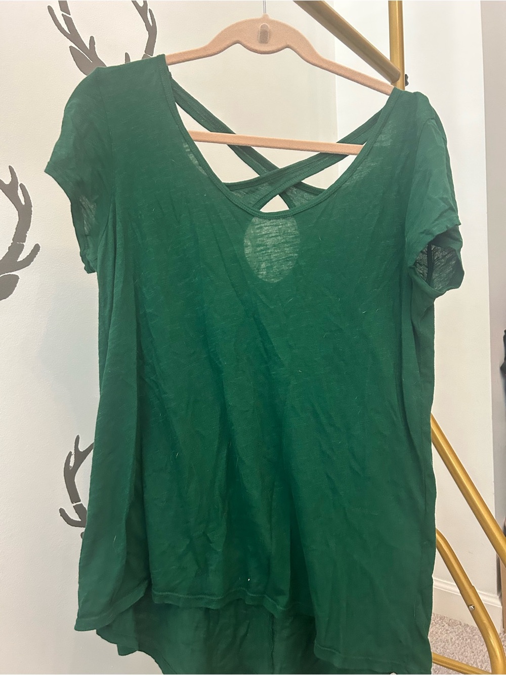 Women’s Crisscross Back Short Sleeve Tee in Forest Green